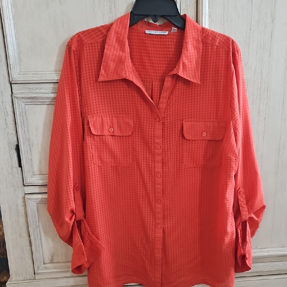 Notations Vibrant Orange Button Down Blouse - image 1